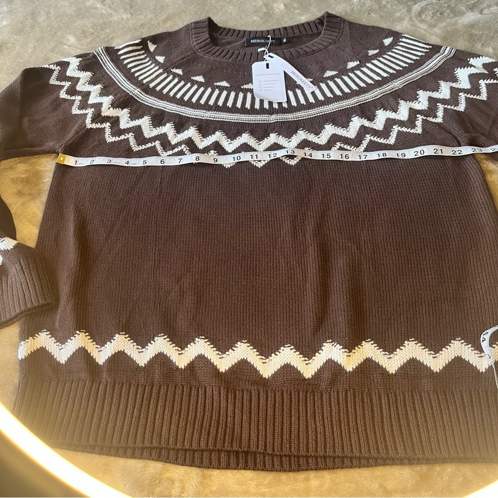 NWT Brown White Crewneck Block Sweater Long Sleeve Knitted Womens XL Oversized - Picture 9 of 11